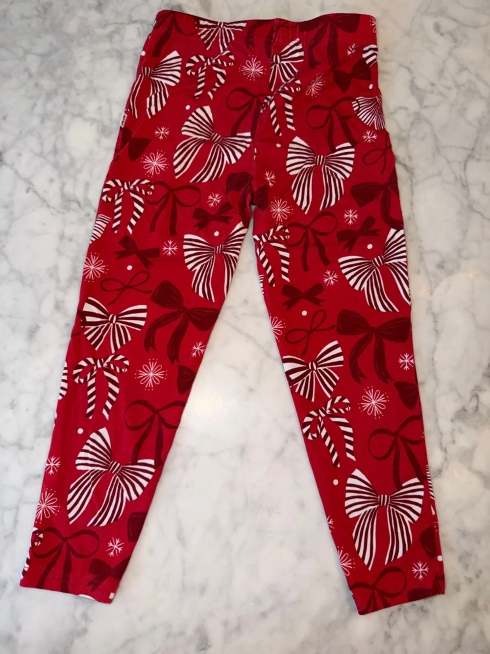 Little Sleepies PLAY Red Bow & Candy Cane Print Leggings 4Y